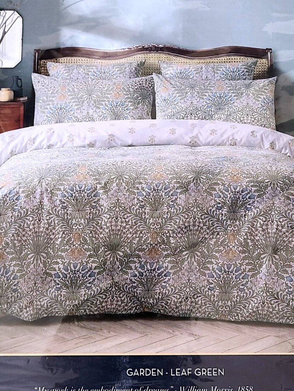 NWT William Morris Cotton Garden Leaf Queen Duvet Cover Set w/ Pillow Shams